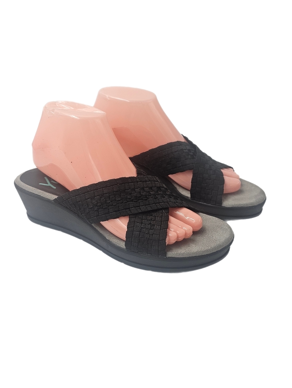 Yuu Fanen Black Woven Criss Cross Slide Wedge Sandals Womens 9 9.5